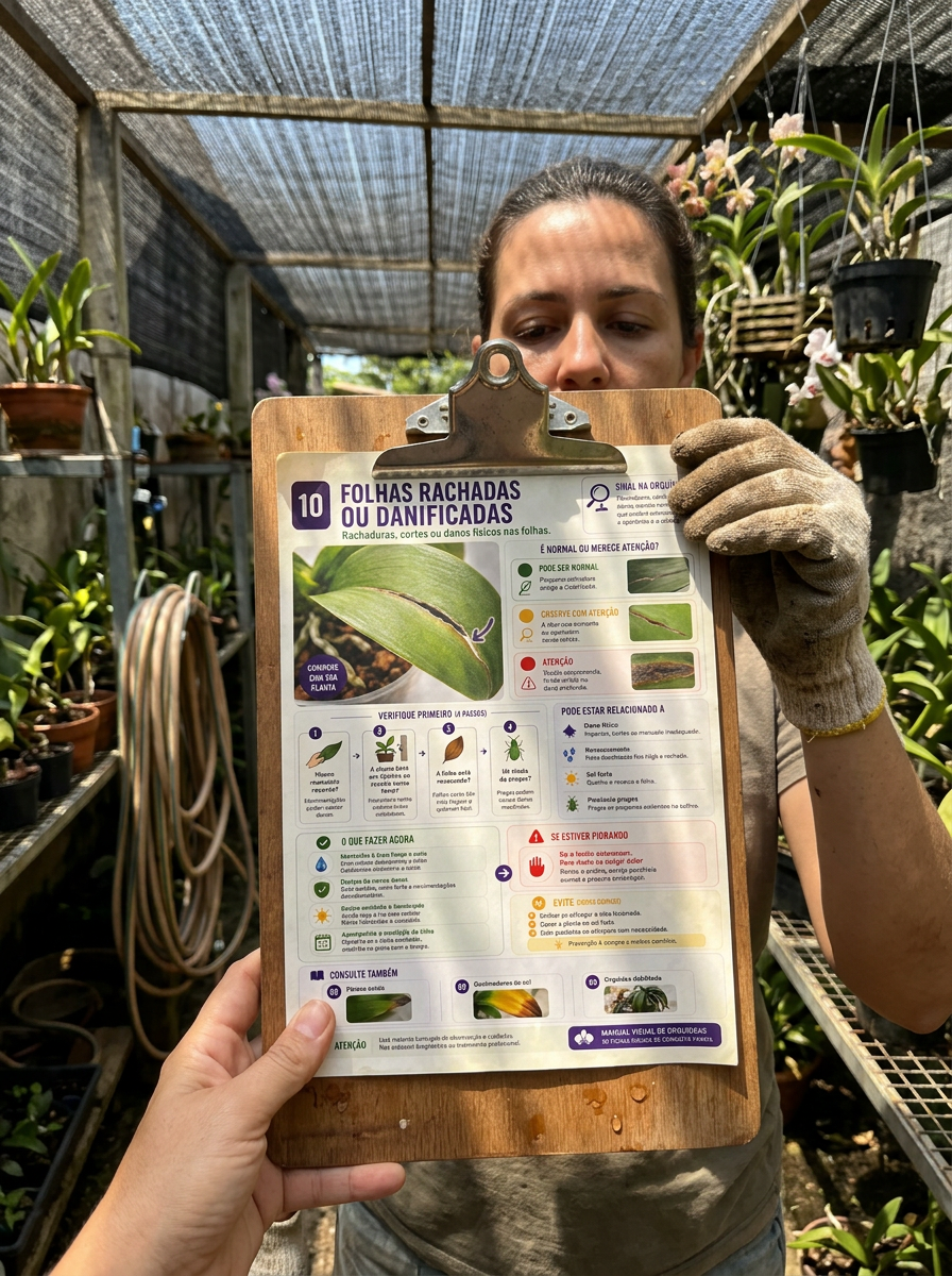 Mulher usando a ficha em seu orquidário